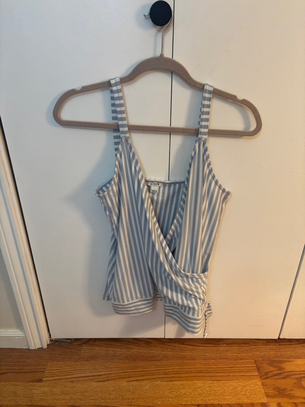J. Crew Light Blue and White Striped Wrap Camisole